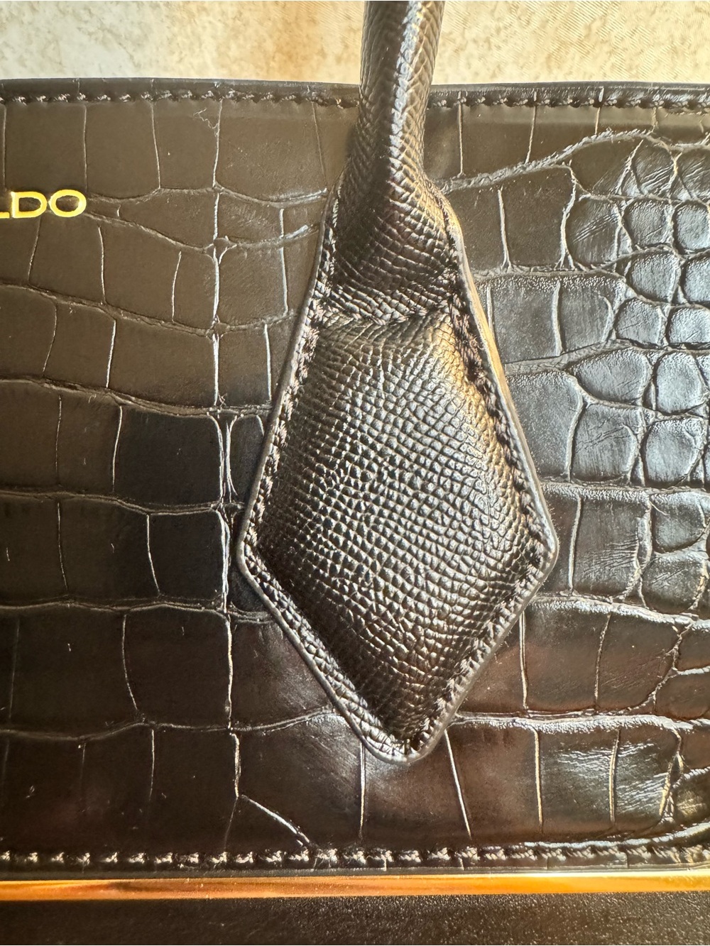 Aldo Black Croc-Trim Satchel with Gold Accent - Picture 3 of 8